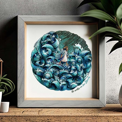 Framed picture of walking on the storm 