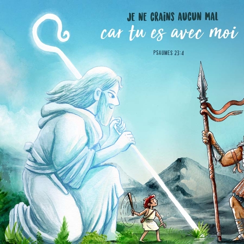 French I will fear no evil - Psalm 23:4 David vs Goliath A3 Print