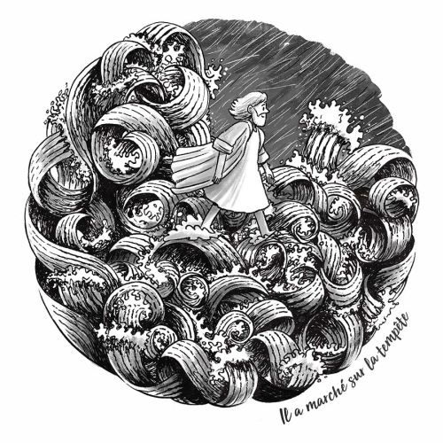 French Walk on the Storm A3 Art Print (B&W)