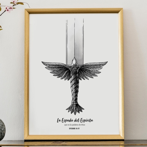 Showing the illustraton of the sword in a frame.