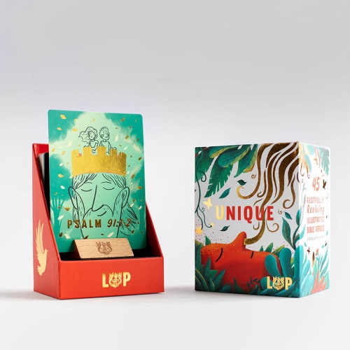 The front of the UNIQUE gift box, containing a collection of 45 Illustrated Verse Verse Cards that make unique gifts .