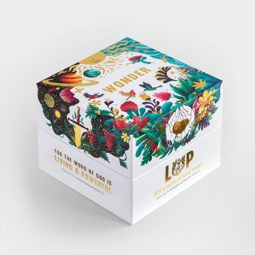 WONDER gift box from the outside, containing the full collection of 225 Illustrated Verse Verse Cards that make great gifts .  This gift box contains the cards from TRINITY, ROOTS, UNIQUE, LOVERS&FIGHTERS and UNITY.