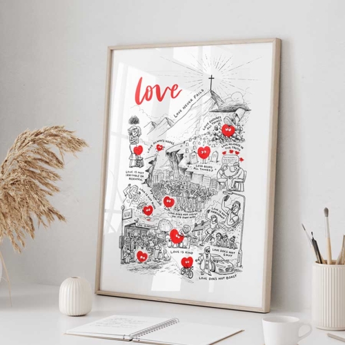 Love Is A3 piece of Artwork from   , showing how it would look in a frame.
