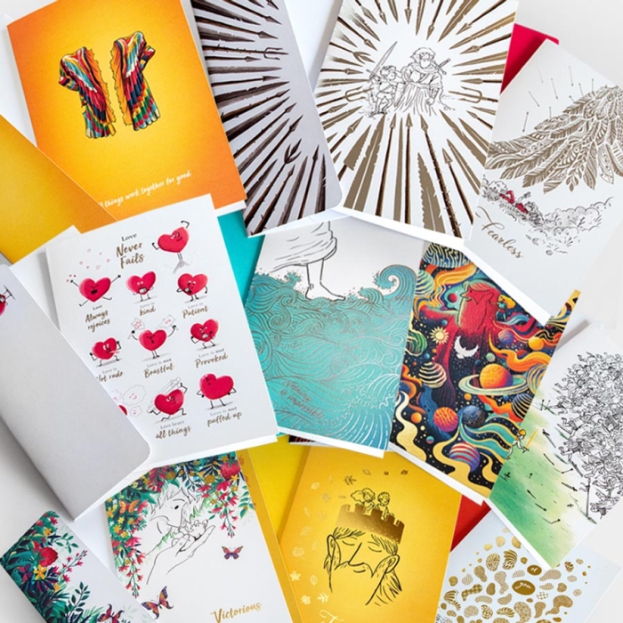Showiing a large selectiion of greeting cards from L&P in a big pile