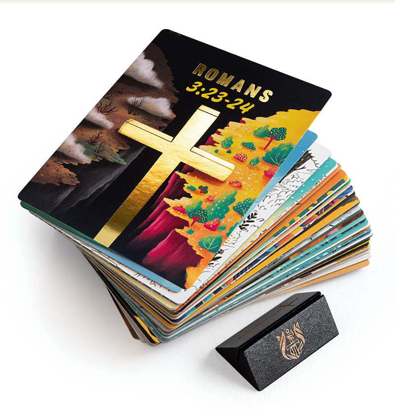 Living and Powerful illustrated cards stack